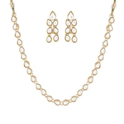 18K Gold Plated Intricately Handcrafted Jewellery Set Glided With Uncut Polki Kundans For Women