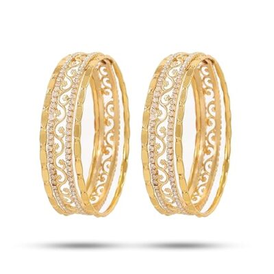 One Gram Gold Plated Traditional American Diamond Bangle Set for Women and Girls