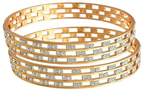 1 Gram Gold Plated Traditional Designer Trendy copper Stone Bangle Set for Women