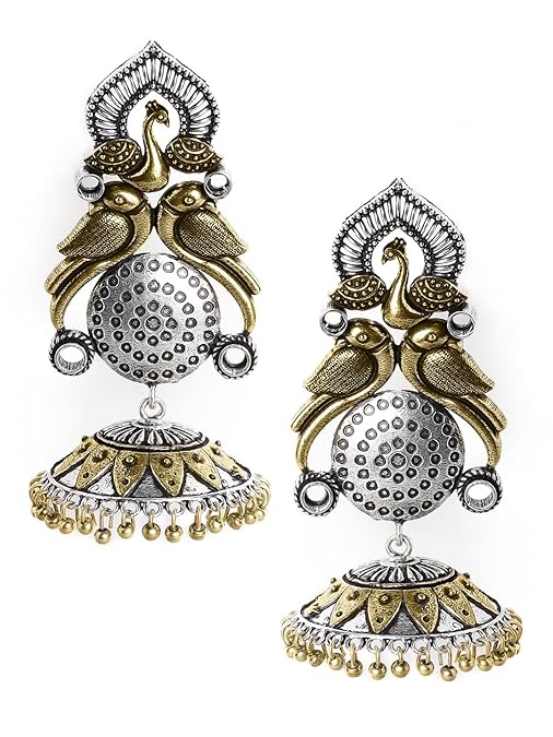 18K Gold-Plated Kundan Studded Multi-Color Beaded Handcrafted Chandbali Earrings