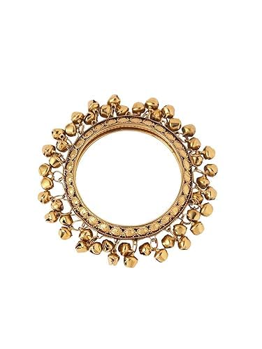 Women's Brass Set Of 2 Gold-Plated handcrafted Gold-Plated Ghungru Bangle, Gold - Image 3
