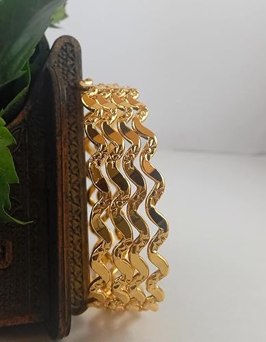 1 Gram Gold Plated Copper Traditional Plain Bangle Set for Women & Girls - Image 3