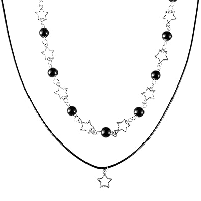 2-Piece Double Layer Black & Silver Star Pendant Stylish Necklace Set – Latest Trendy Western Aesthetic Y2K Jewellry for Women & Girls