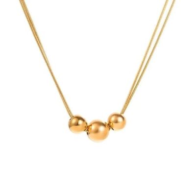 Stainless Steel Gold Color Beads Ball Pendant Necklace for Women,Girls 2-Layer Chain Jewelry Gifts