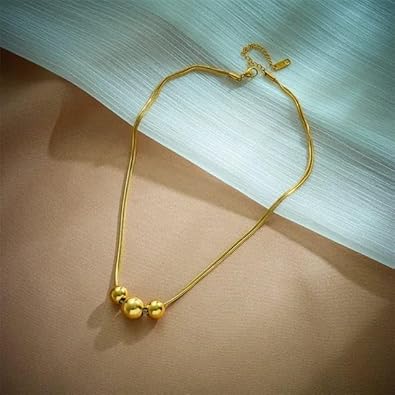 Stainless Steel Gold Color Beads Ball Pendant Necklace for Women,Girls 2-Layer Chain Jewelry Gifts - Image 3