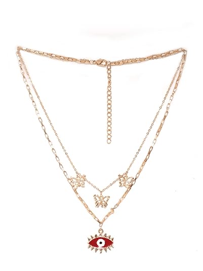 Butterfly evil eye layered necklace