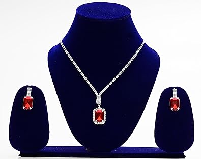 Rectangle Solitaire Necklace & Earrings Set | American Diamond Look Silver-Plated Jewelry for Women | Elegant Design for Weddings - Image 3