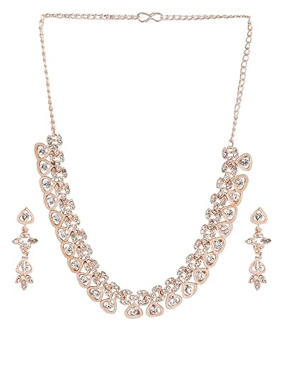 Diamond Necklace Earring Set for Women | Pear Drop CZ Stone Jewellery Set