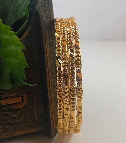 1 Gram Gold Plated Copper Traditional Plain Bangle Set for Women & Girls - Image 3
